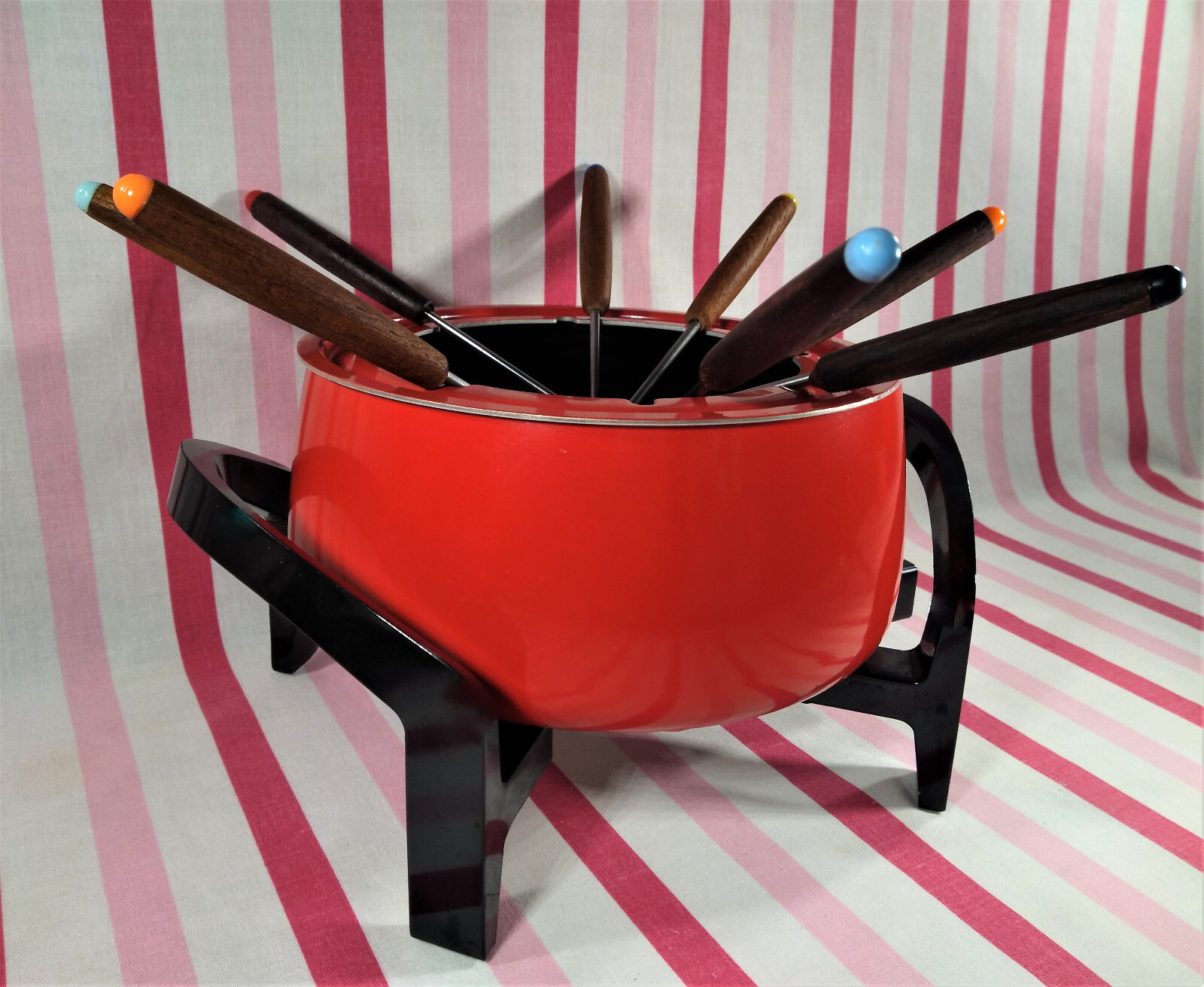 Swanky MoD West Bend Electric 1970's Poppy Red 11pc Fondue Pot Model 88502