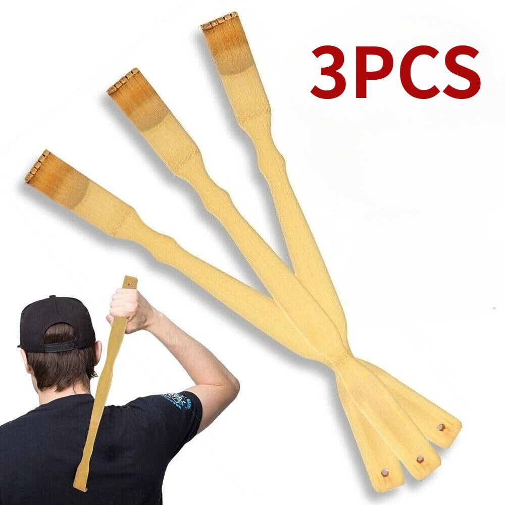 3 PCS Natural Bamboo Back Scratcher Long Reach Pick Itch Relief Tool Portable