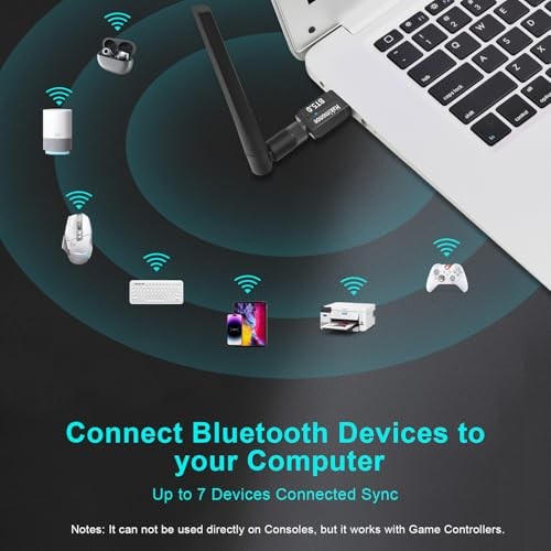 Long Range Bluetooth 5.4 USB Adapter for PC Windows 7-11, 150m, Black