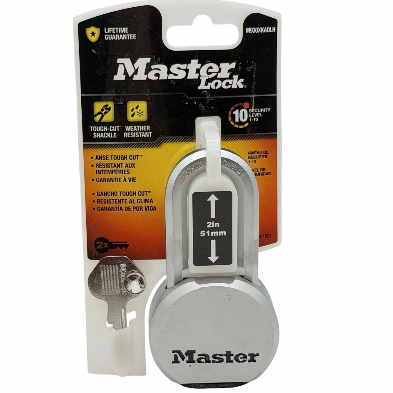 Master Lock Magnum M930XKADLH Heavy Duty Padlock 2” Shackle Solid Steel Lock