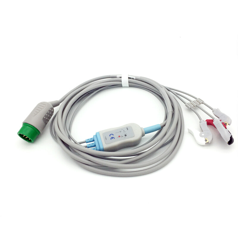 One-Piece 3 Leads ECG EKG Cable AHA Pinch Clip Compatible Medtronic Lifepak12/20