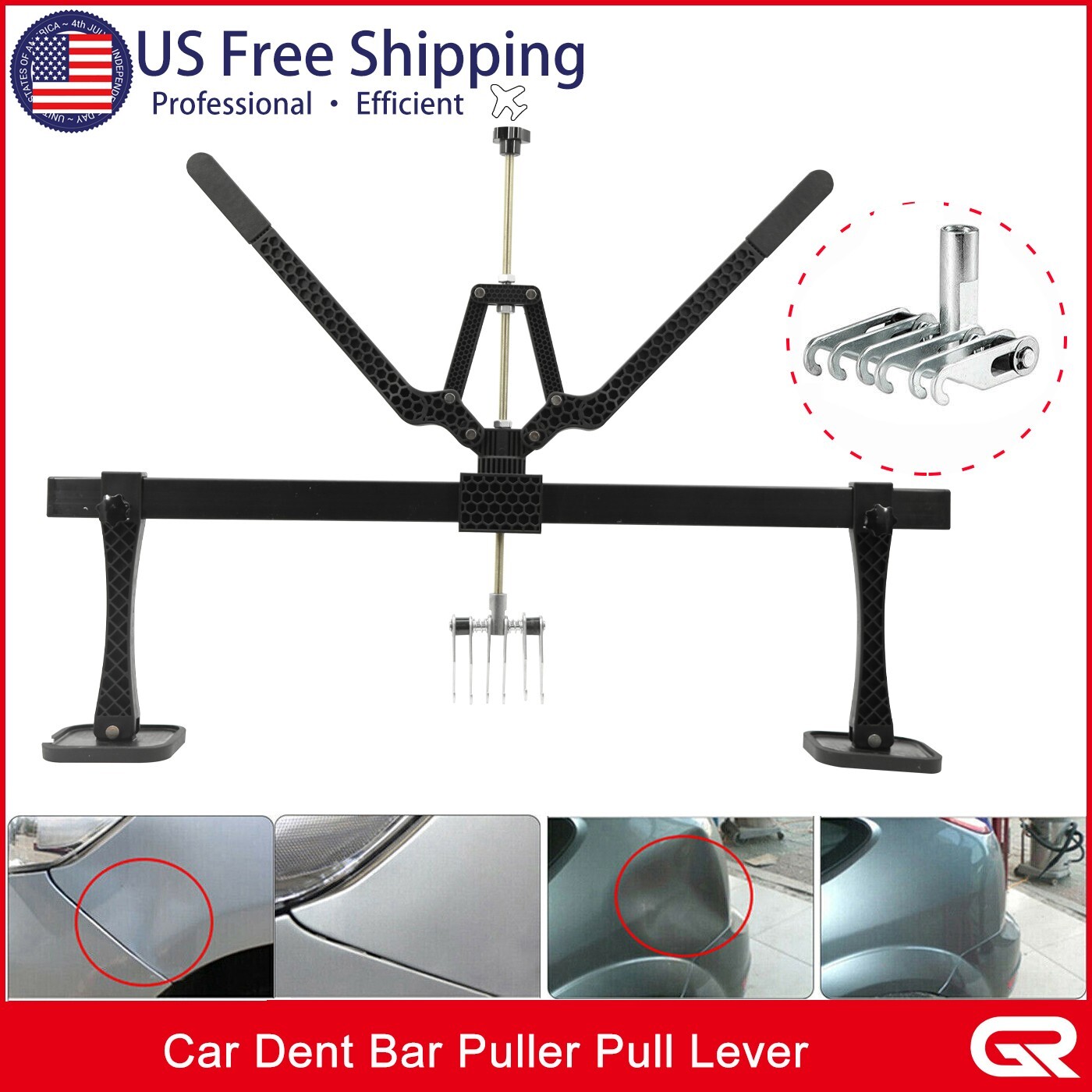 850mm Car Dent Pull Lever Bar Kit 6 Claw Hook Puller Rings Aluminum Auto Body US