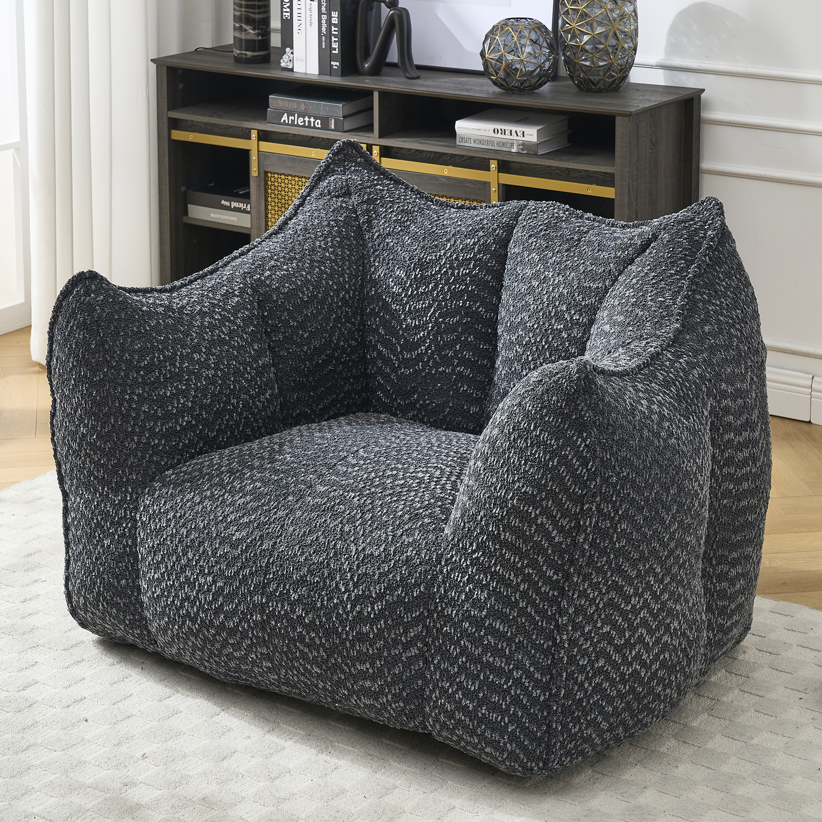 Bean Bag Chairs resilient foam for bedrooms comfortable square lazy sofa Black