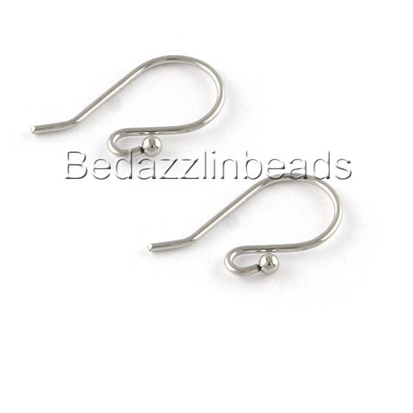 6 Small Surgical Stainless Steel Open Hook Earring Findings W/ Little Fancy Ball