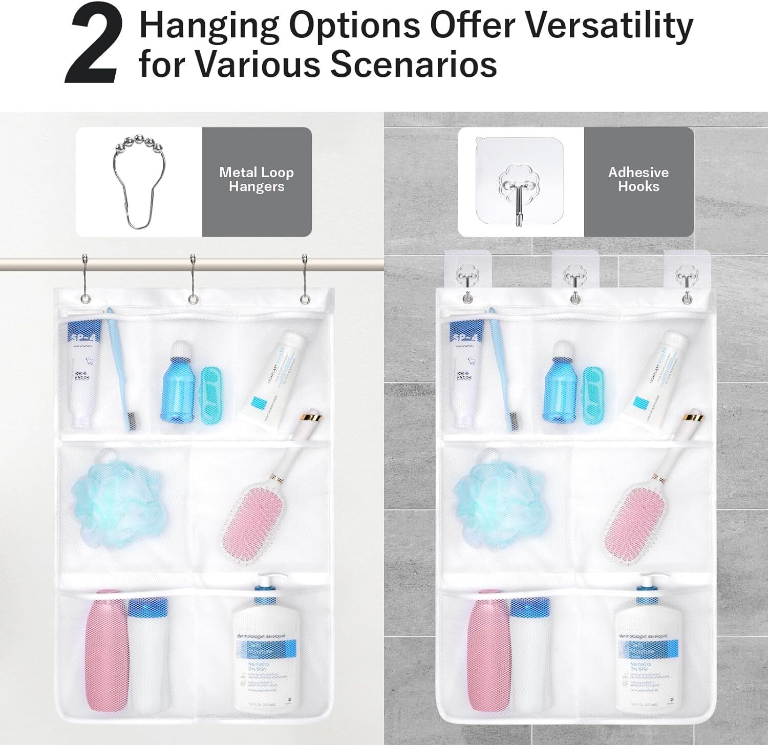 F-color Mesh Shower Caddy Hanging - Quick Dry Beautiful White, 2 Pack