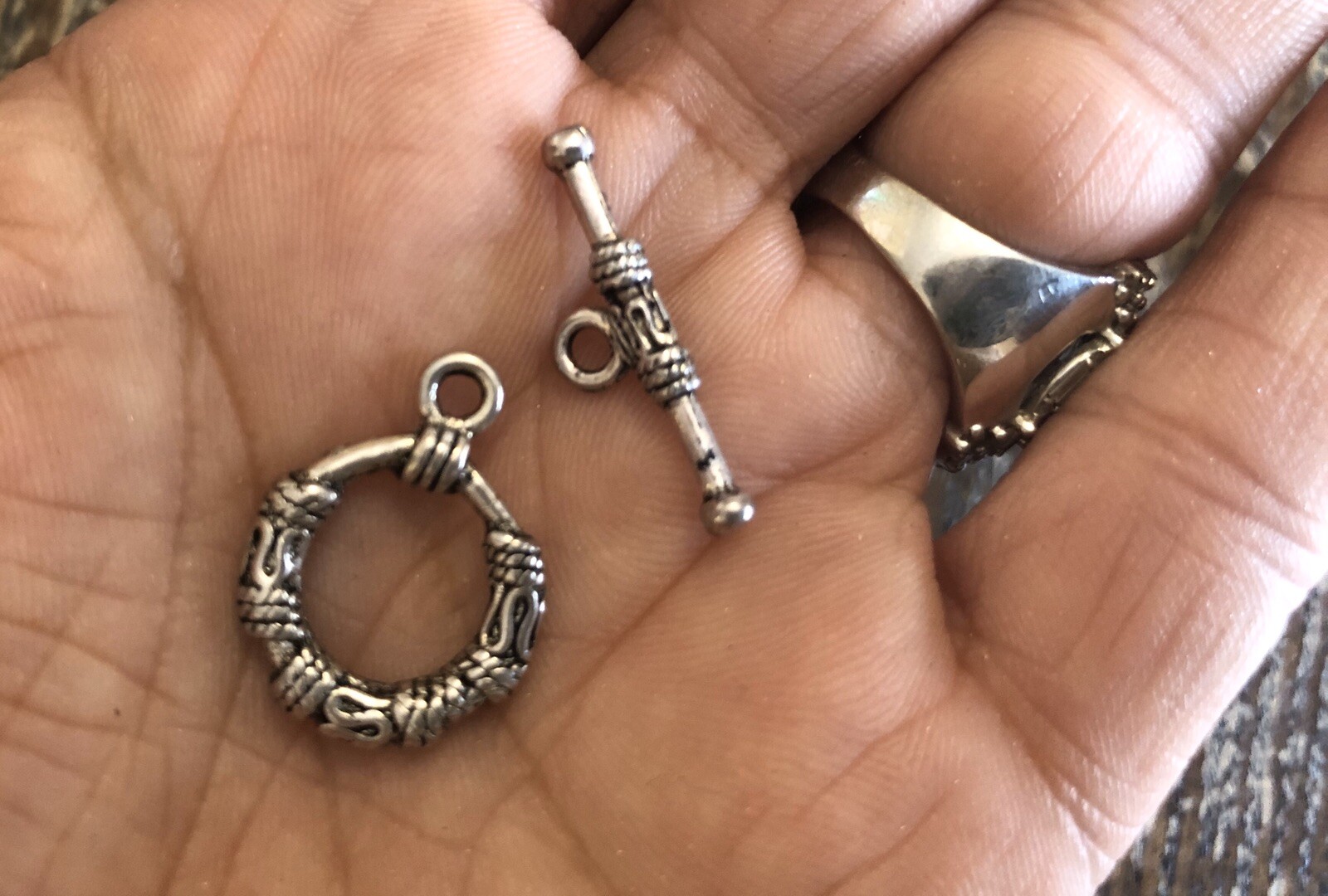 Bali Silver Plated Ornate Texture Boho Chic Toggle Clasp Closure Lot