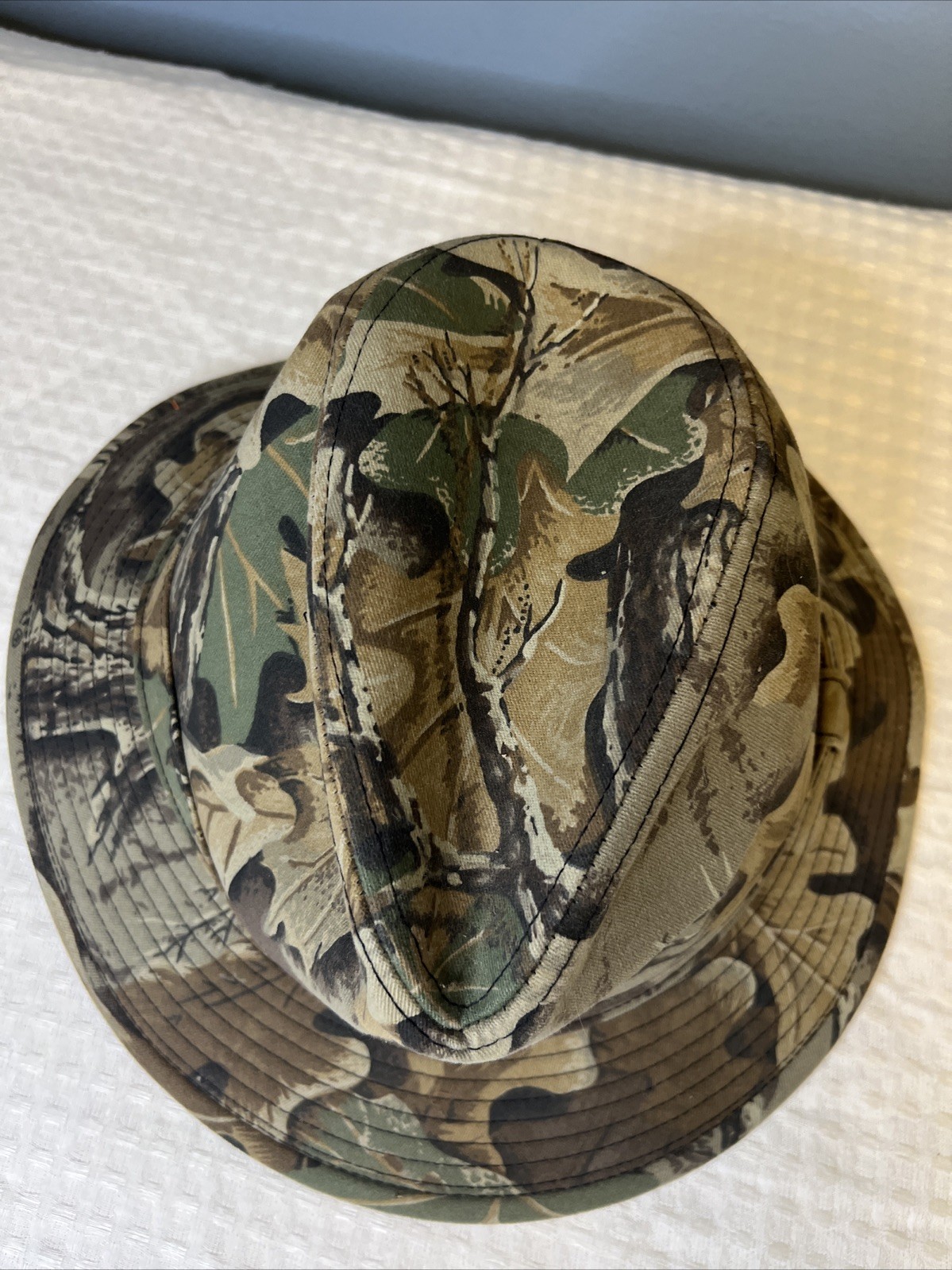 Vintage Whitewater Outdoors Advantage Camo Bucket Hat Hunting US Leaves Brown