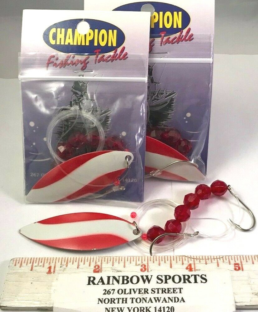 3 CHAMPION MONO WORM HARNESS #6 WILLOW LEAF RED/WHITE STRIPE GREAT LAKE SERIES
