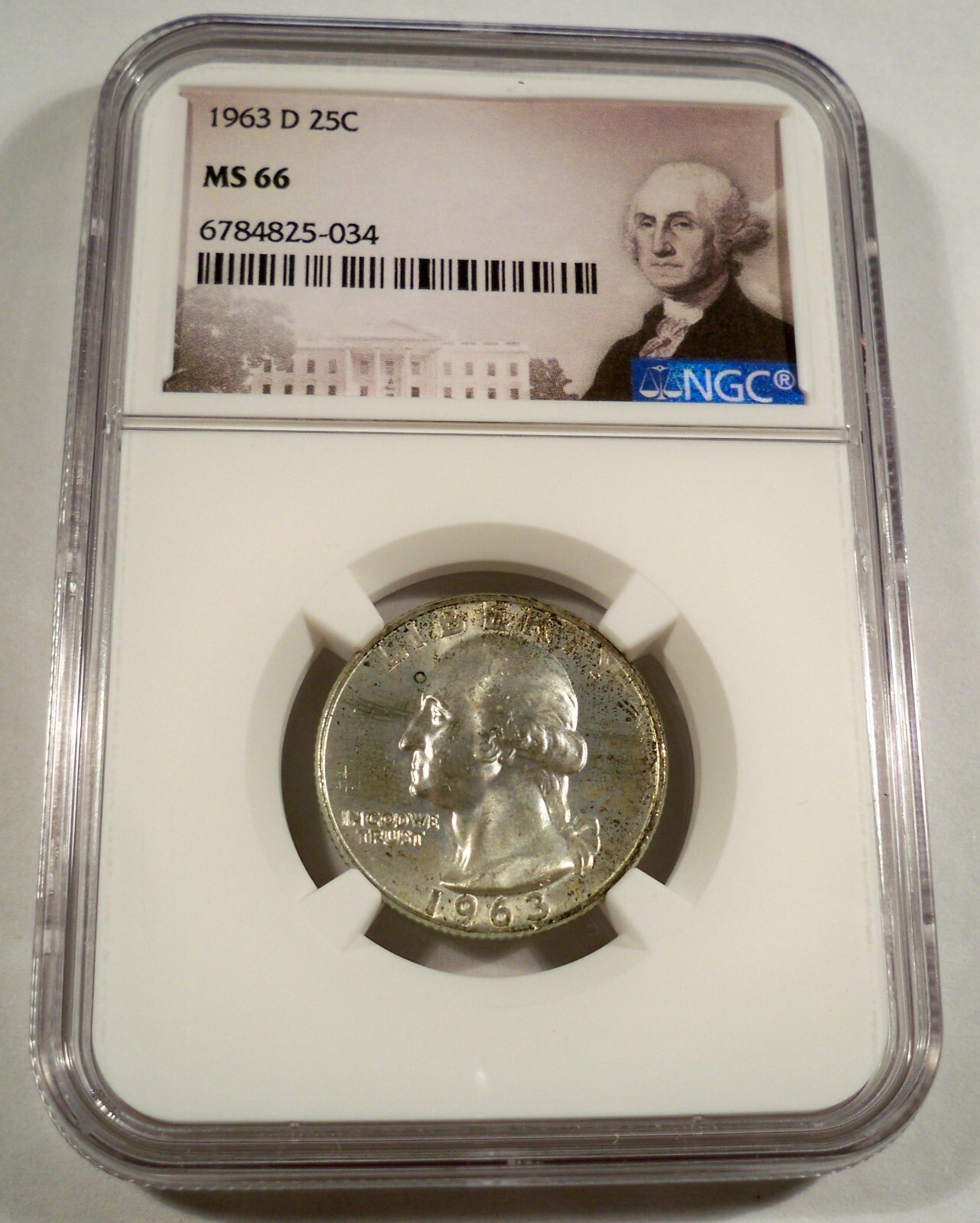 1963-D NGC MS66 WASHINGTON QUARTER LIGHT TONE SILVER 25c MS 66