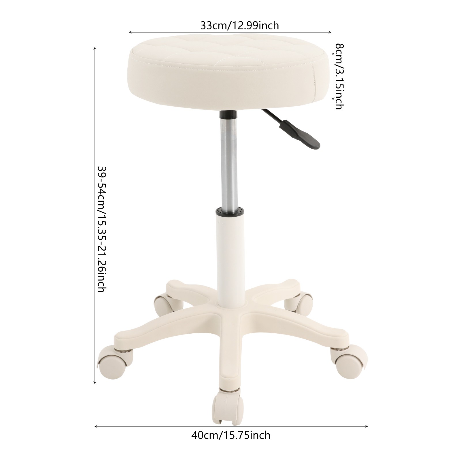 PU Leather Round Rolling Stool with Wheels, Height Adjustable Bar Stool