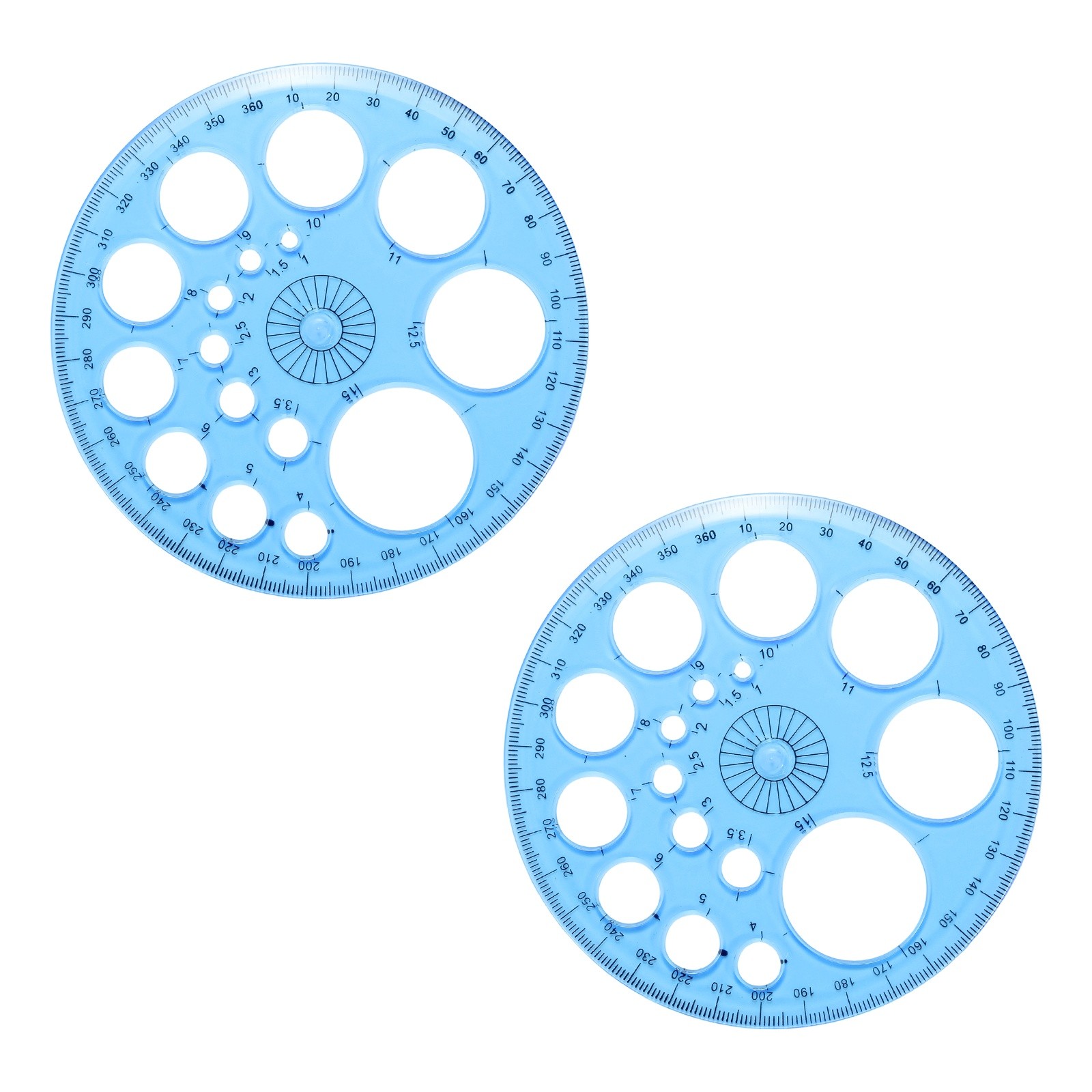 360-Degree Plastic Protractor, 2Pcs Circle Template for Office Supplies, Blue