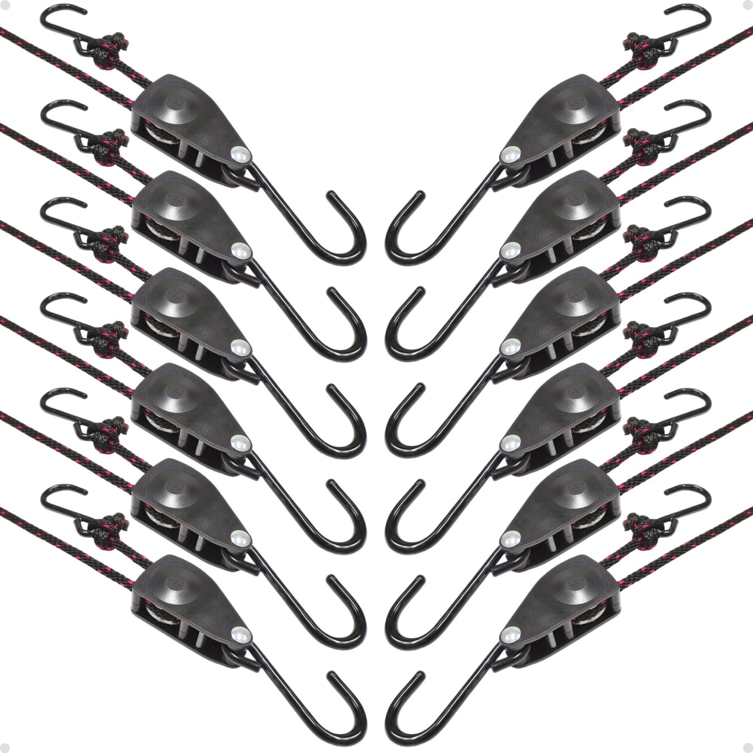 1/4" Heavy Duty Retractable Rope: 12 Pack of Tie Down Ratchet Straps - Works ...