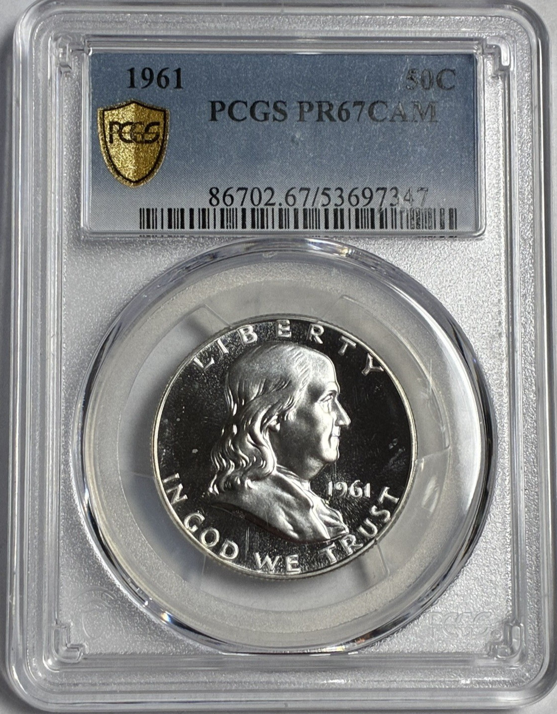 1961 50C "PCGS GOLD SHIELD PR67 CAMEO"🔥FROSTY & MIRROR/ SPLENDID BENJAMIN💥✅