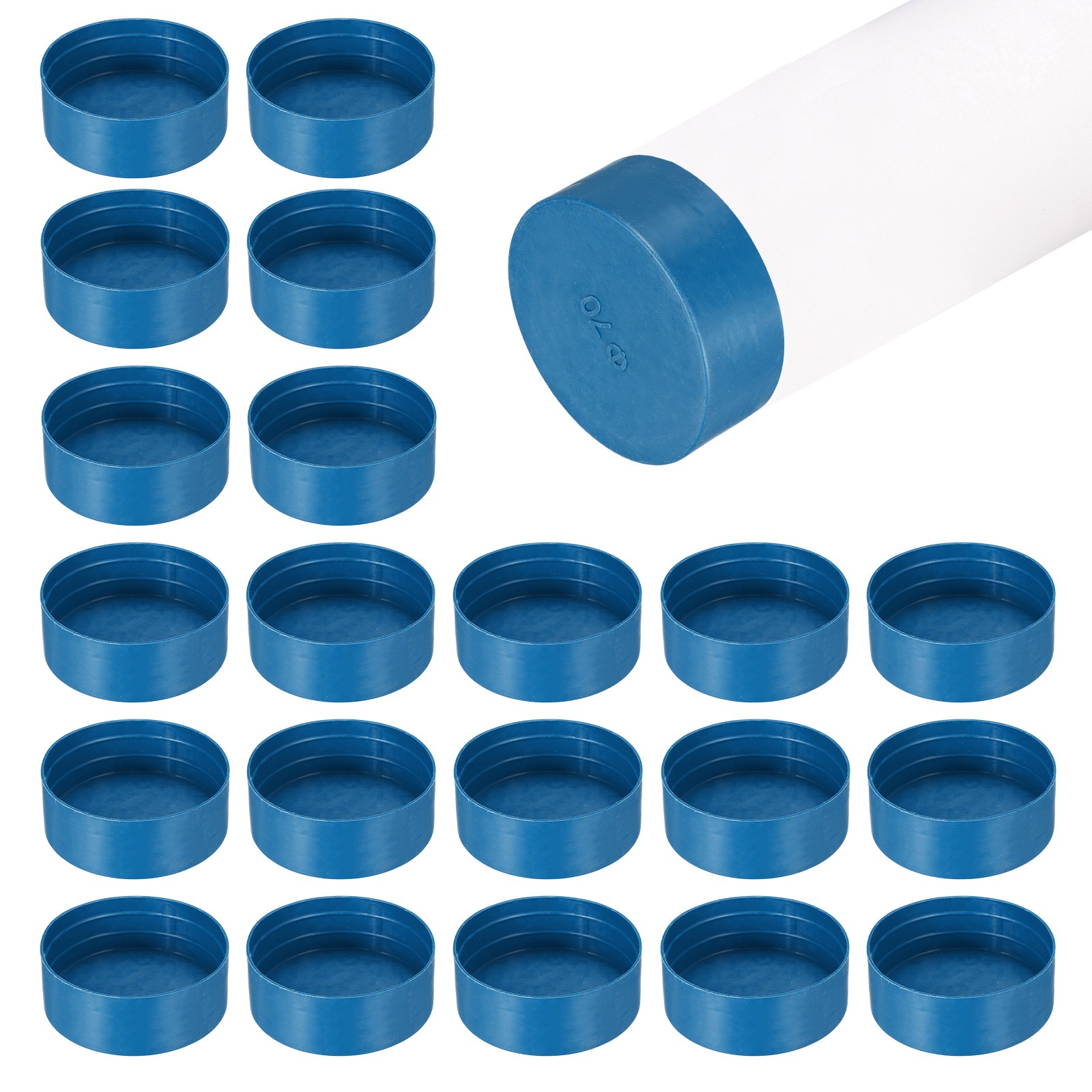 100Pcs Tube End Cap Plastic Plugs, Round Plastic Plug Fit 2.76" OD Tube, Blue