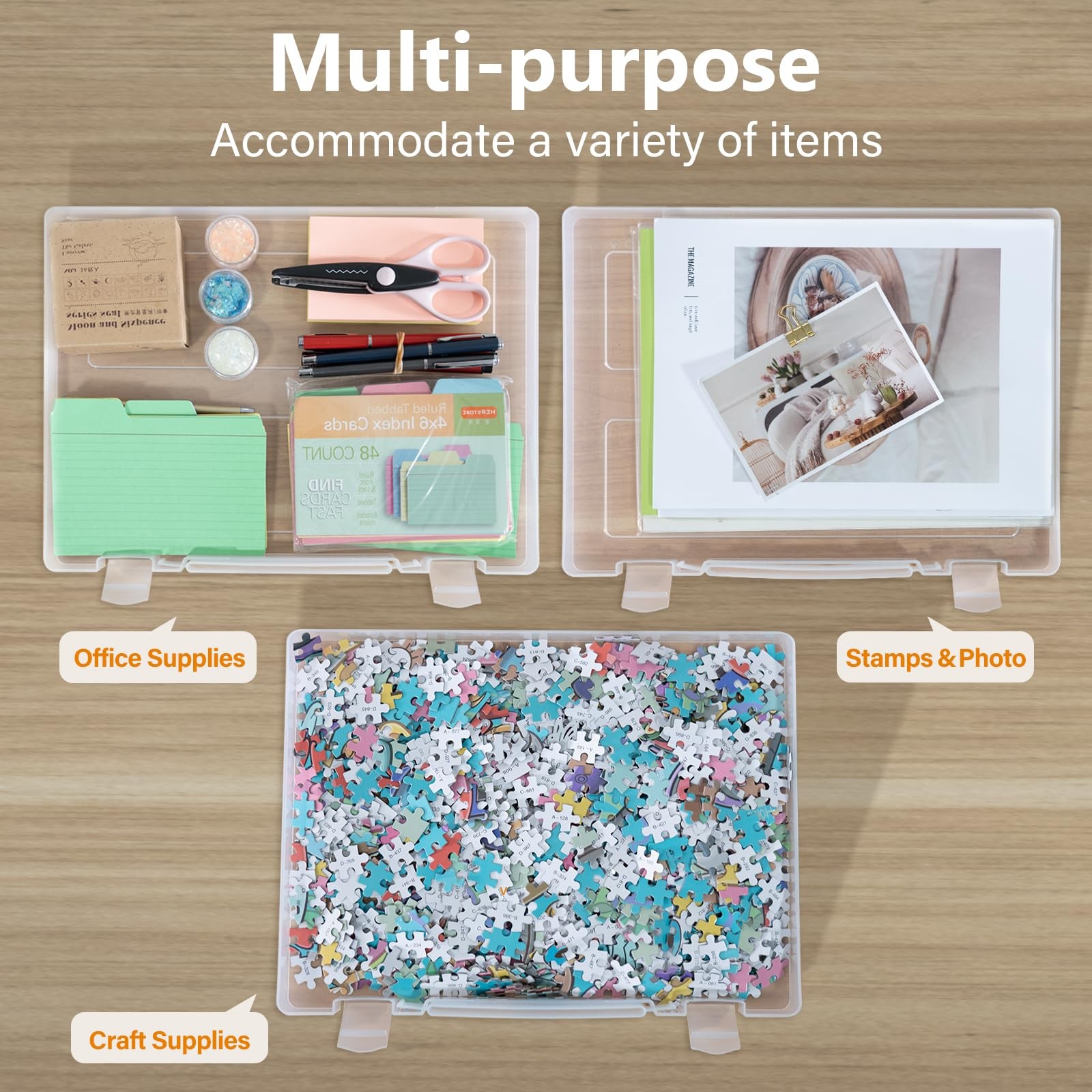 Scrapbook Paper Storage 4 Pack Stackable Craft Organizers Handle 8.5x11 Box