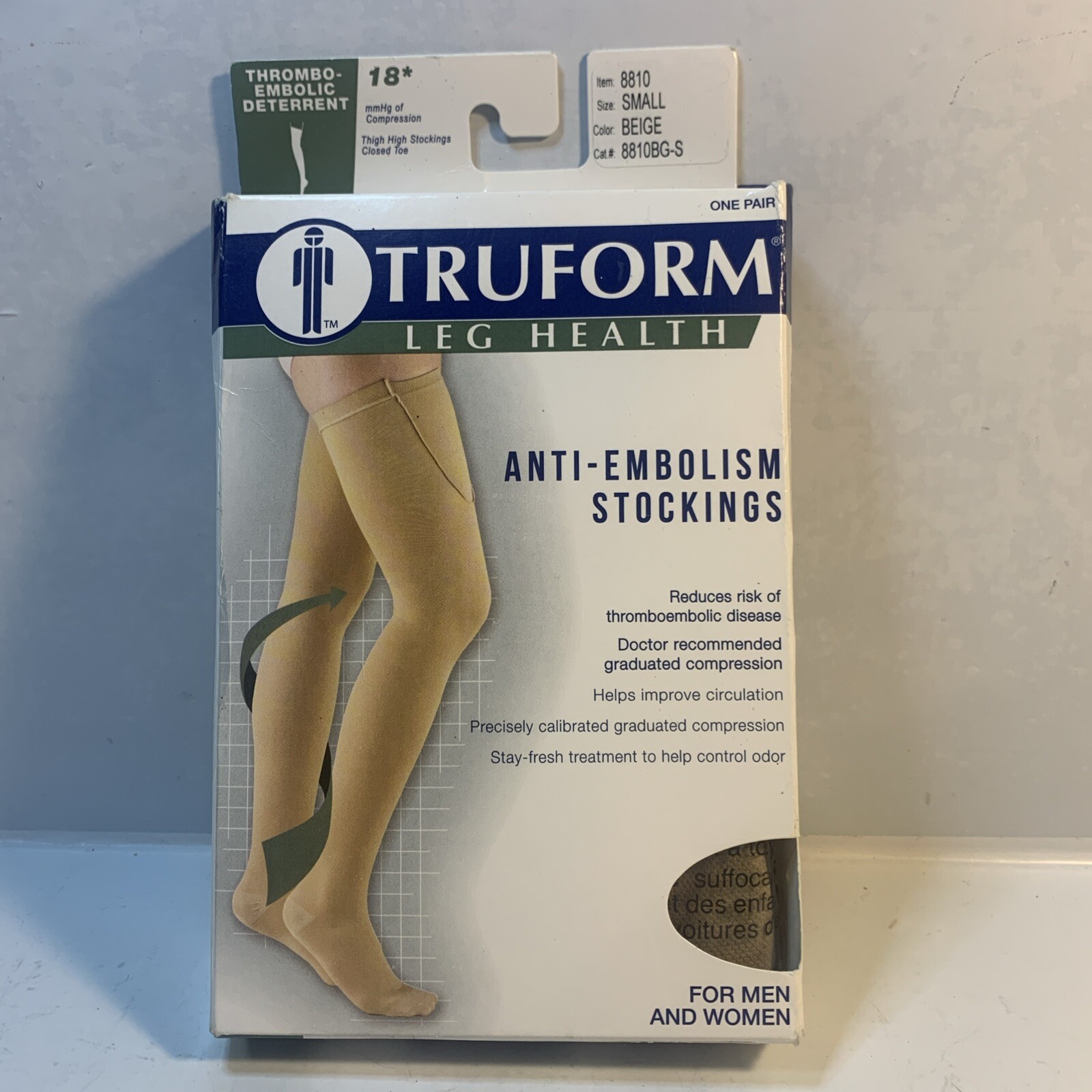 NEW Truform 8810BG-S Beige Anti-Embolism Surgical Thigh Length Stockings 18mm  S