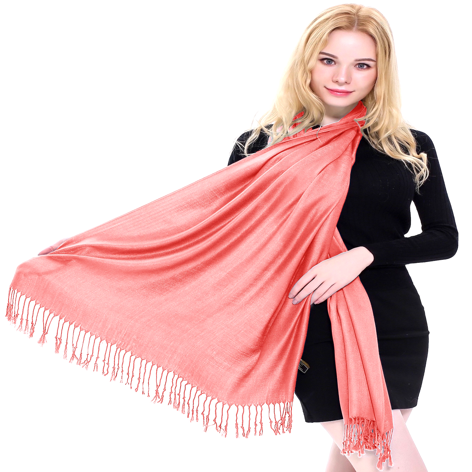 Coral Pink Solid Color Design Shawl Scarf Wrap Stole Pashmina CJ Apparel **NEW**