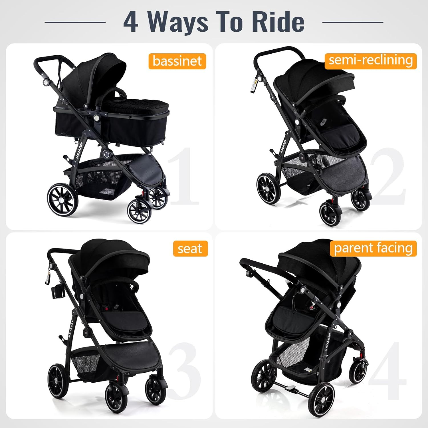 2-in-1 Reversible Baby Stroller with Canopy, Foldable & Adjustable Handle