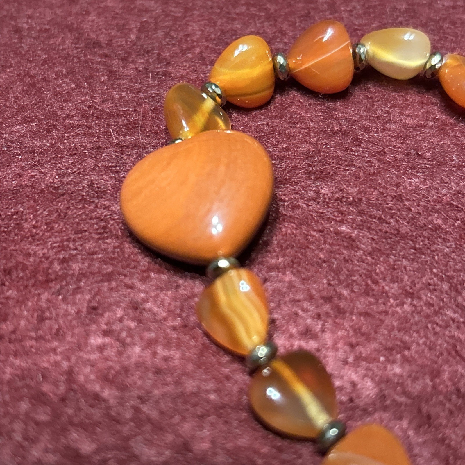 Carnelian Heart Shape Stretchy Bracelet 6”