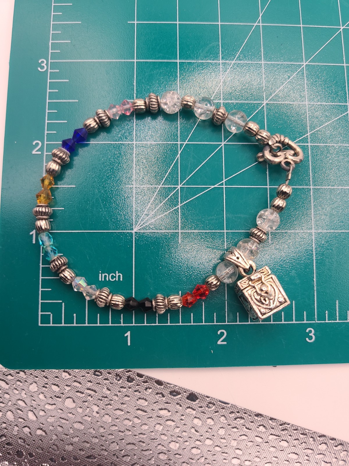 Prayer Box Bracelet Handcrafted Artisan Silvertone Multi Heart Toggle Clasp 7"