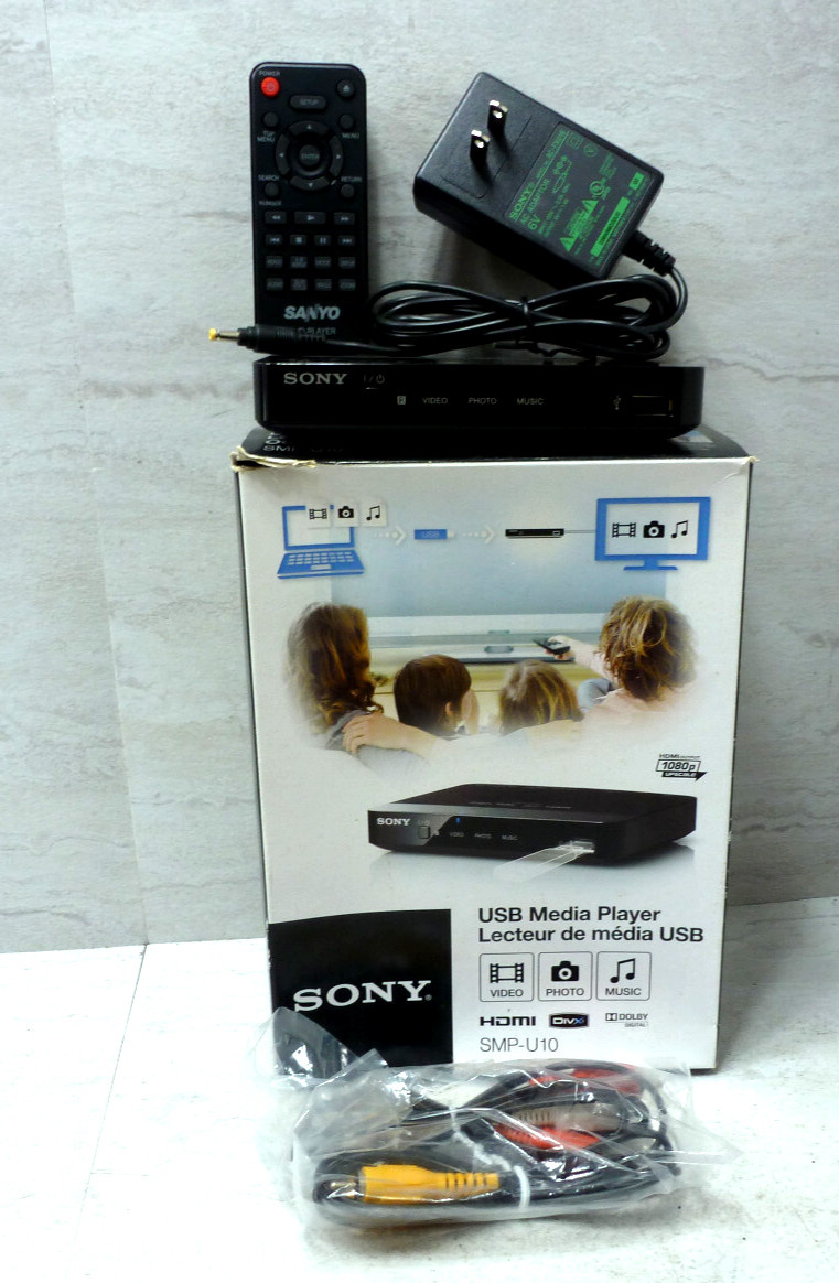 Sony USB Media Player SMP-U10 w/Manual/RCA Cables Movies Music Photos From USB