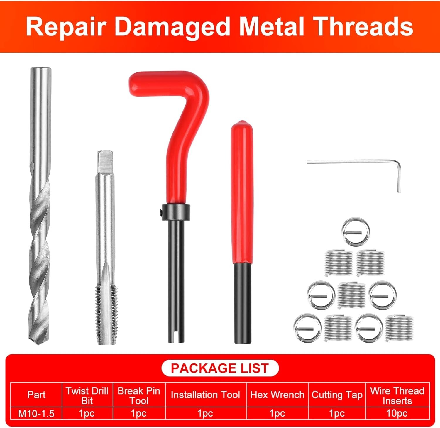 M10 x 1.5 Thread Repair Tool Stainless Helicoil Wire Insert Kit