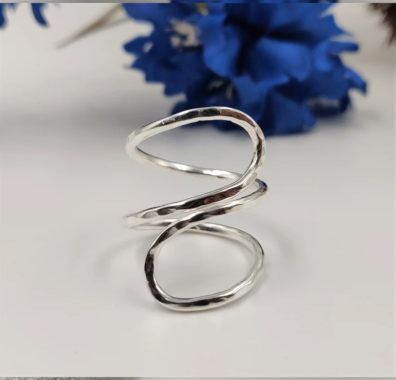 Solid 925 Sterling Silver Arthritis Finger Splint Hammered Adjustable Band Ring
