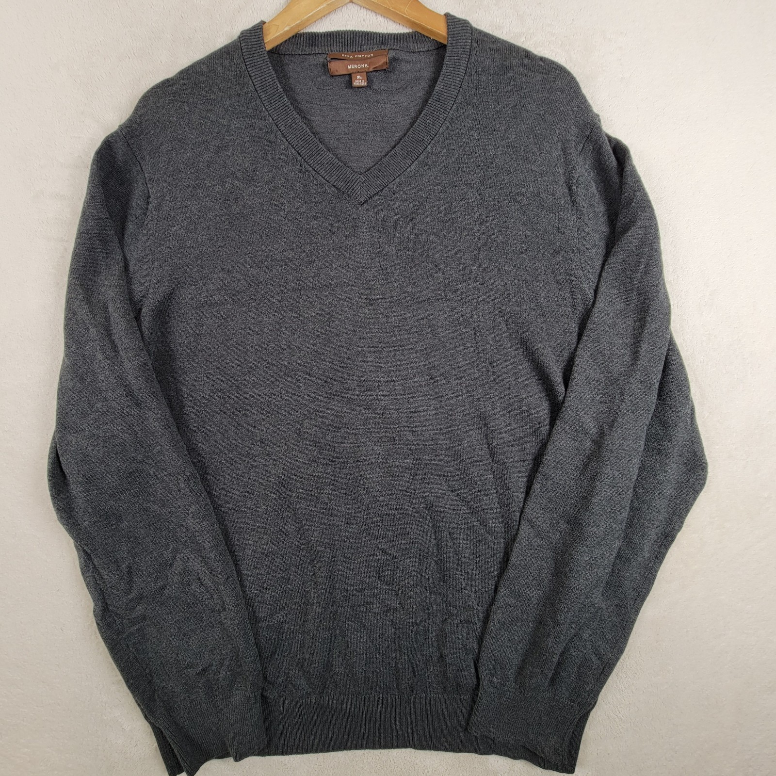 Merona Mens Dark Grey V-Neck Long-sleeve Lightweight Sweater Size XL