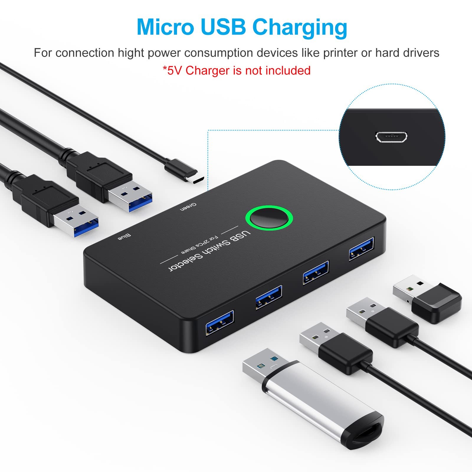 USB 3.0 Switch, USB Switcher 2 Computers Share 4 USB for PC Mouse Keyboard Pr...