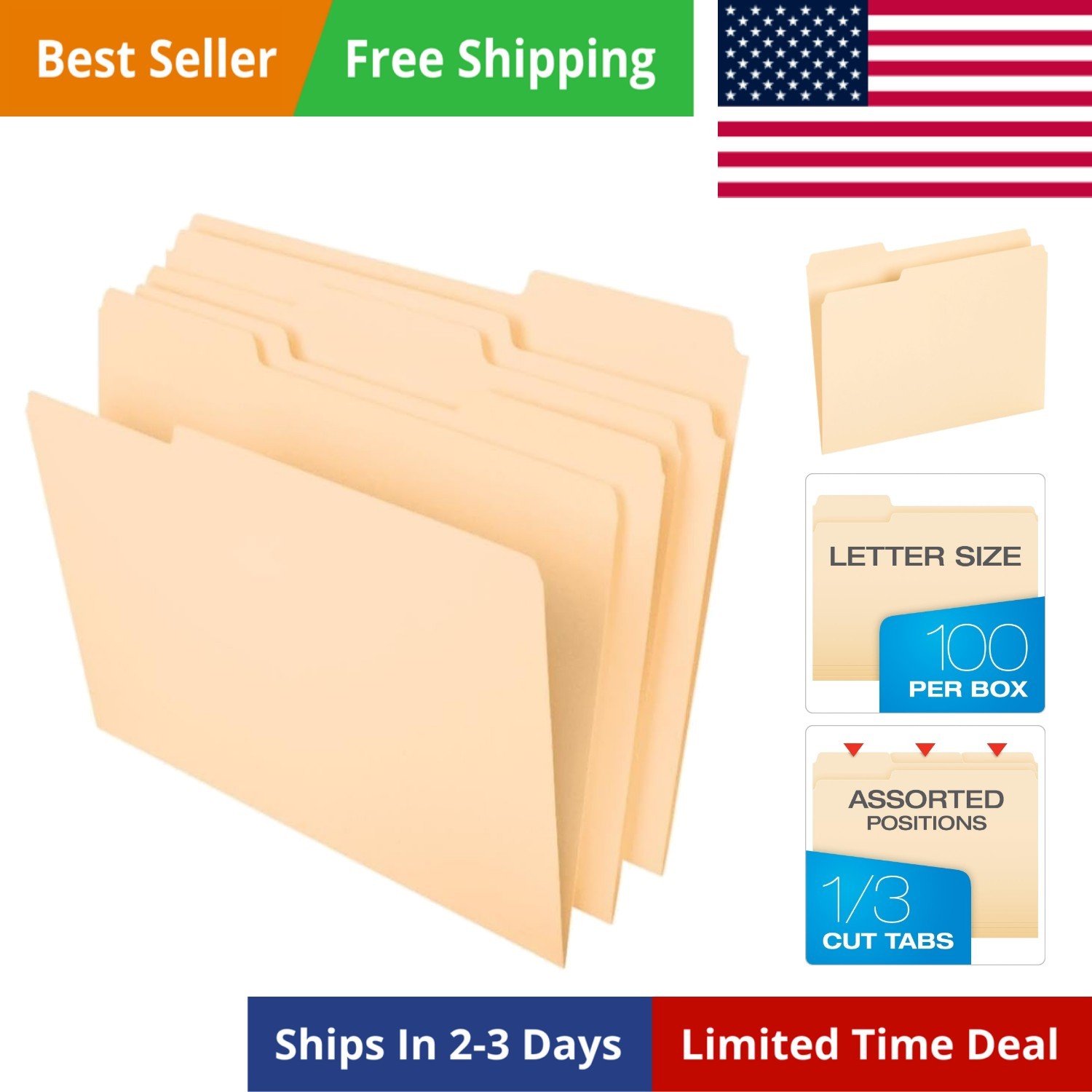 File Folders, 100 Pack, Durable Manila Folders, Letter Size 8.5" x 11", 3 Top...