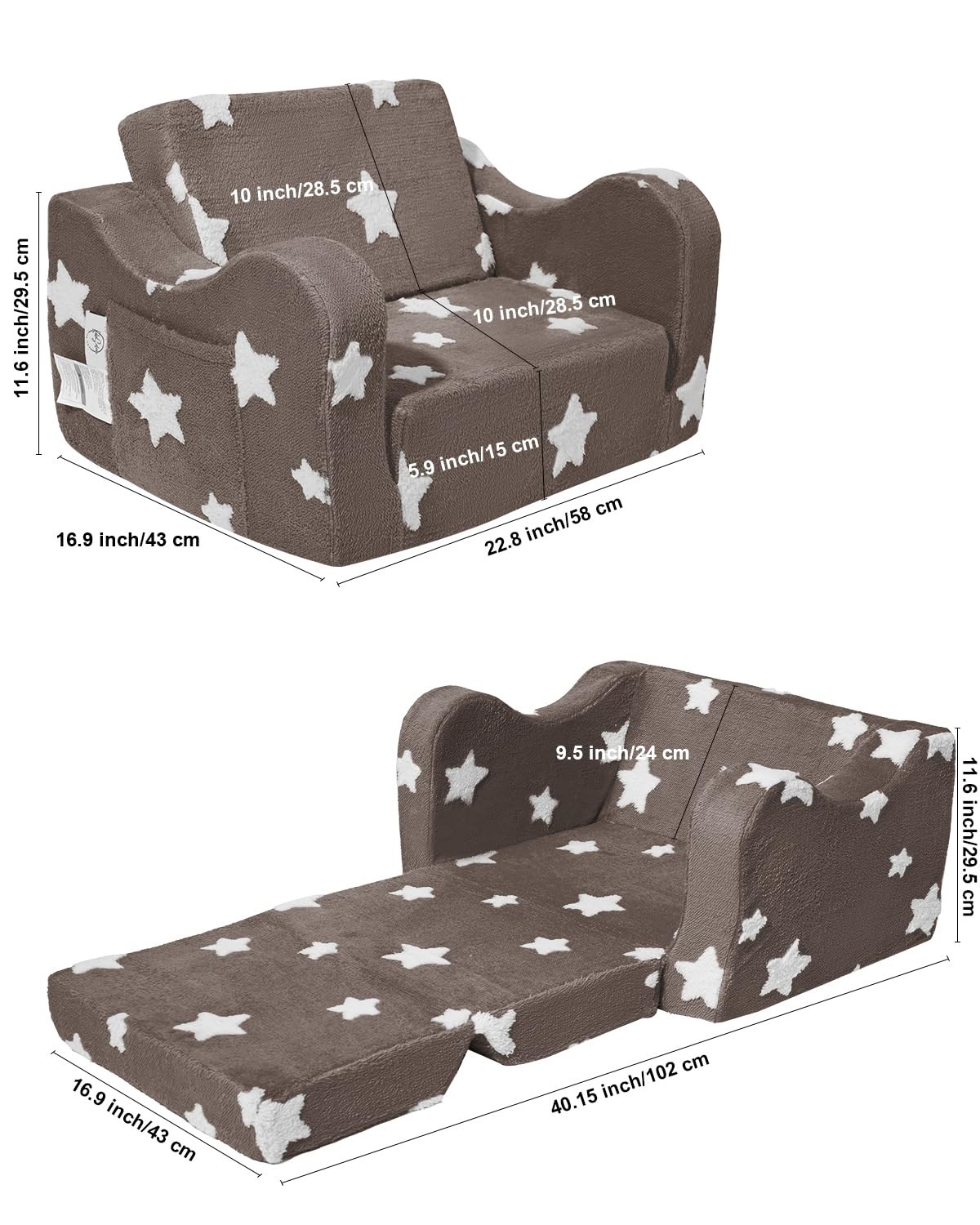 Couch, Couch for Fold Out, 2-in-1 Convertible Kid Sofa to Lounger Bed for Gir...