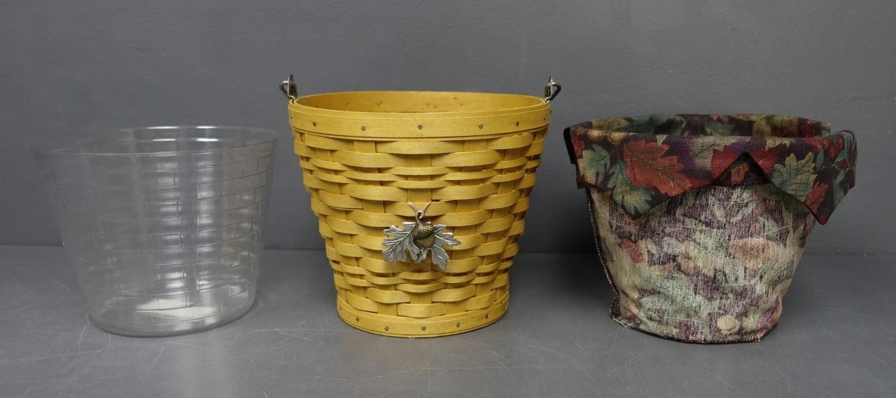 Longaberger 4pc Autumn Pail Handmade Basket Protector/Liner/Tie-on USA 2002