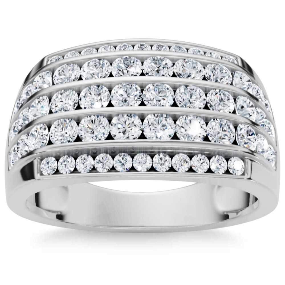 2Ct Lab Grown Diamond Ring Men's Wide Multi Row in White, Yellow, or Rose Gold
