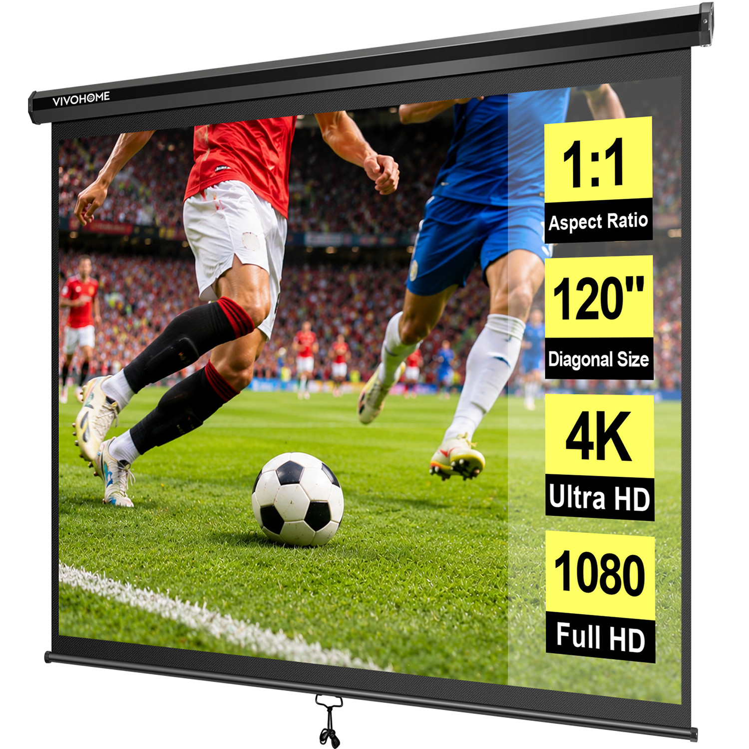 120'' Projector Screen Projection Screen Manual Pull Down 1:1 HD 4K Retractable