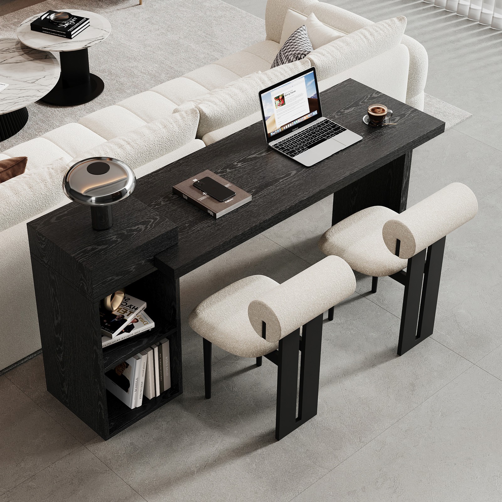 Modern Black Wood Grain Sofa Side Table - MDF Multipurpose Entryway Console Tab