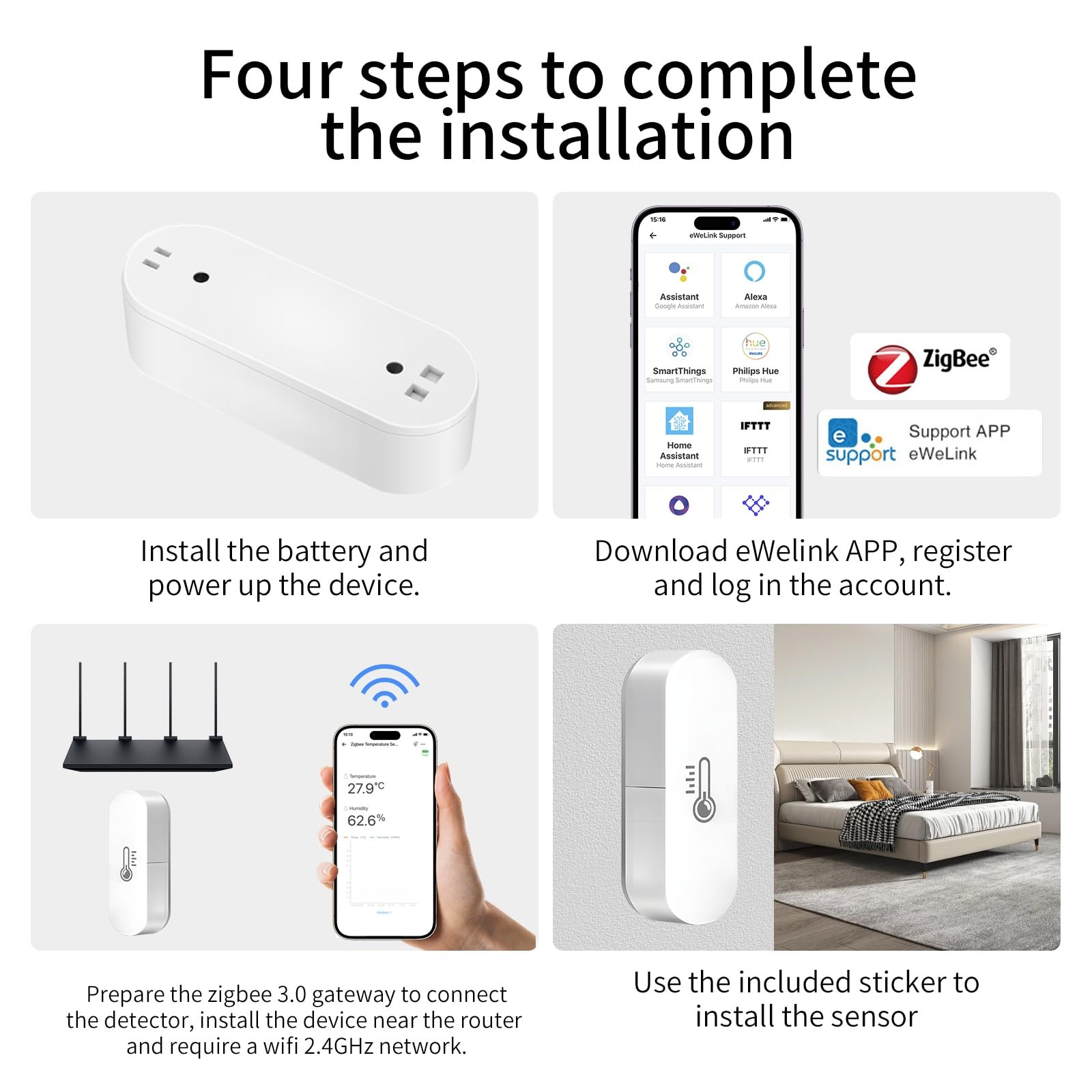 Zigbee Temperature Sensor, Humidity Sensor Thermometer for House, Compatible ...