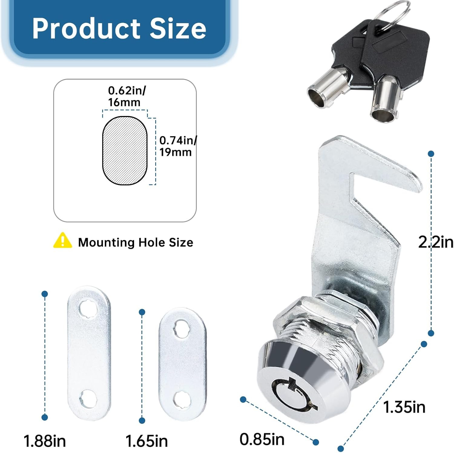 Silver Tool Box Locks with Keys Compatible with Craftsman Tool Box, 5/8"(17mm) T
