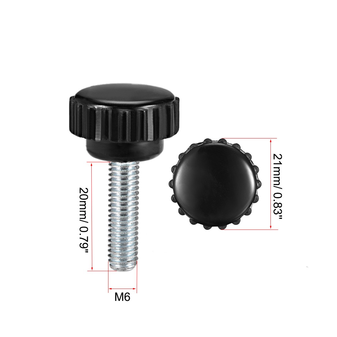 2pcs M6 x 20mm Male Thread Knurled Locking Knobs