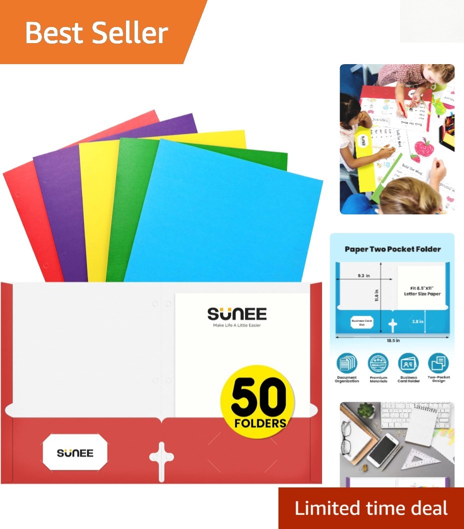 Versatile 50-Pack Pocket Folders - 2 Pocket Design for School, Office & Home Use