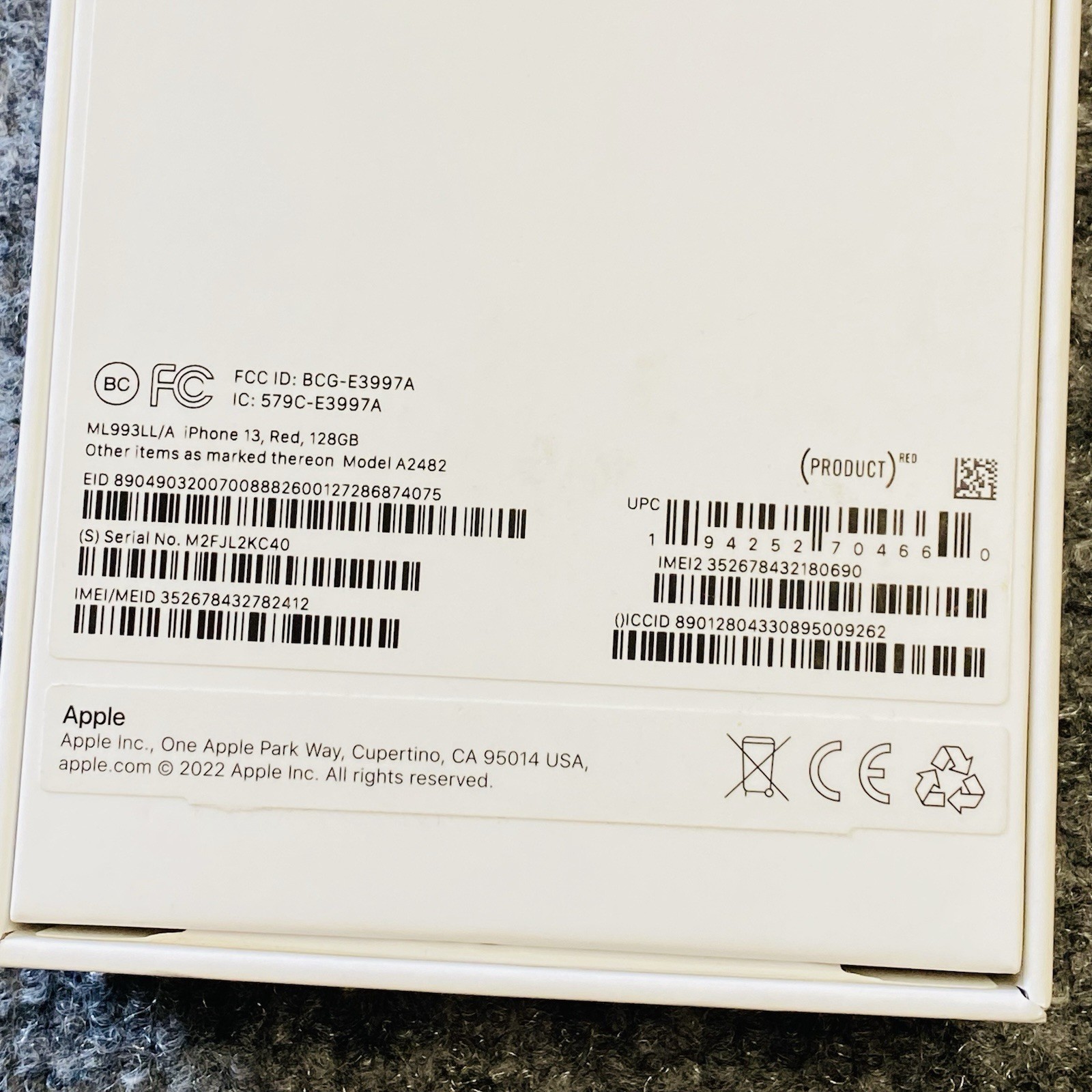 Apple iPhone 13 White box only with inserts No Phone Box Only
