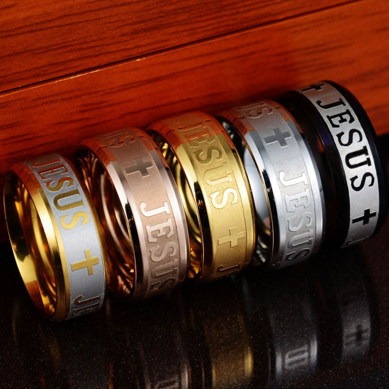 5 Colors 8MM Jesus Christian Cross Band Men Women's Stainless Steel Ring USA New
