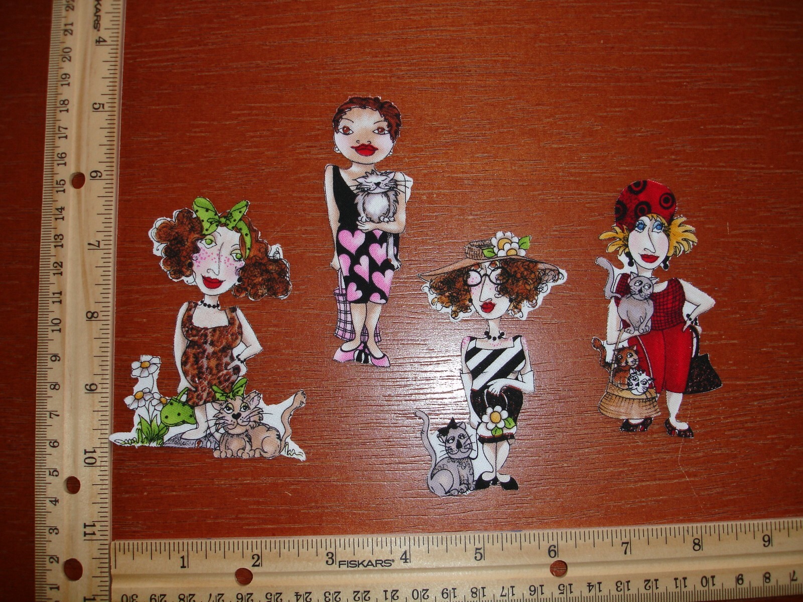 Loralie  Cat Ladies (A) Iron on Fabric Appliques Set of 4 RARE