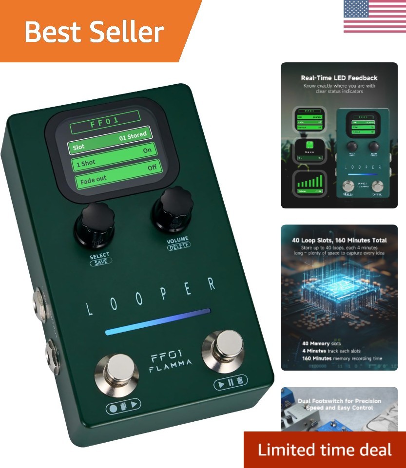 Looper Guitar Pedal, Looper Pedal with 40 Slots 160 Mins Looping Time, Stereo...