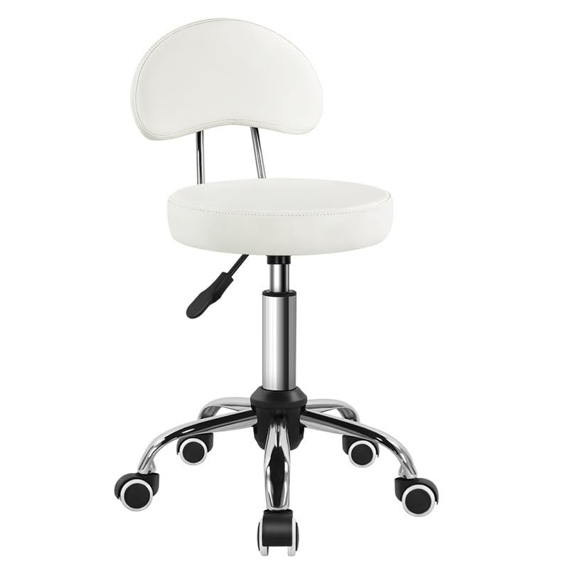 KKTONER Rolling Stool with Mid Back Height Adjustable Chair PU Leather Swivel...