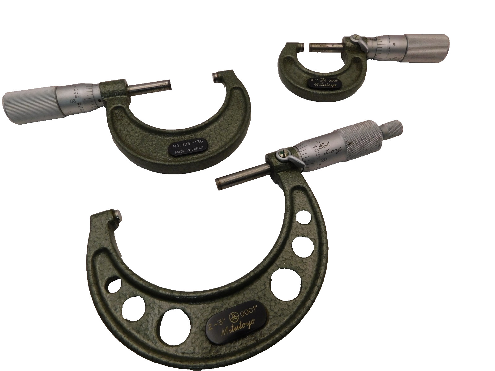 Vtg Mitutoyo Outside Caliper Set of 3  103-217 103-136 103-135 Manual