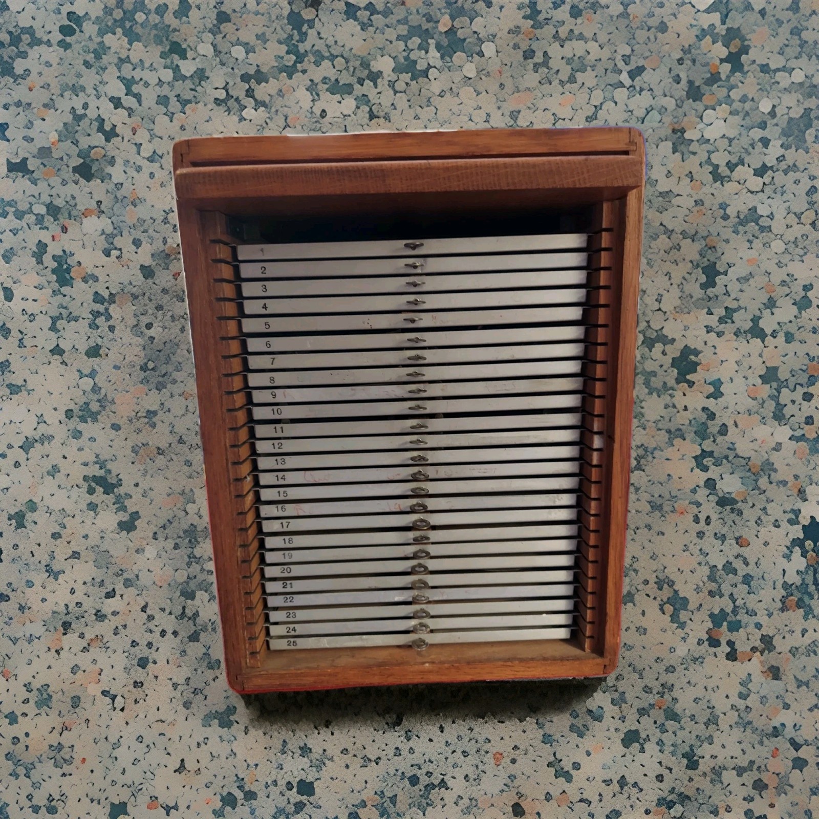 Wooden Slide 25 Tray File Box Storage Cabinet Case