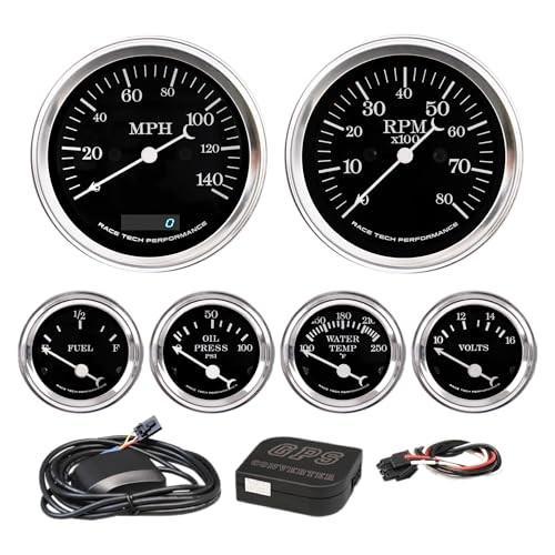 Classic 6 Gauge Set - 85mm 3-3/8" Electrical GPS 140MPH 240-33 Ohm Black