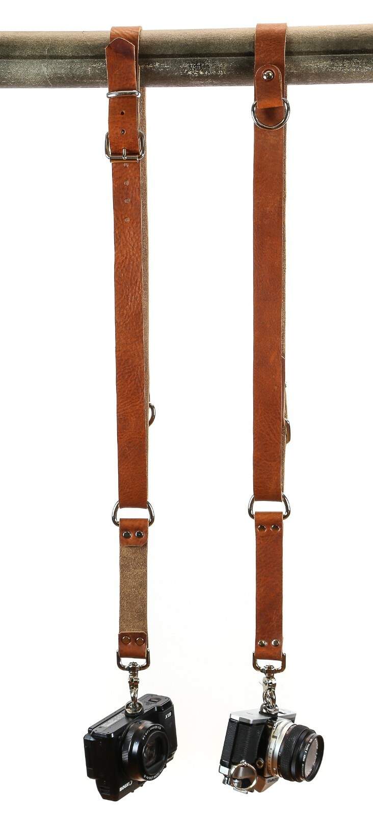 Leather Dual Harness Shoulder Strap Two Camera Adjustable Size Tan Saddle USA
