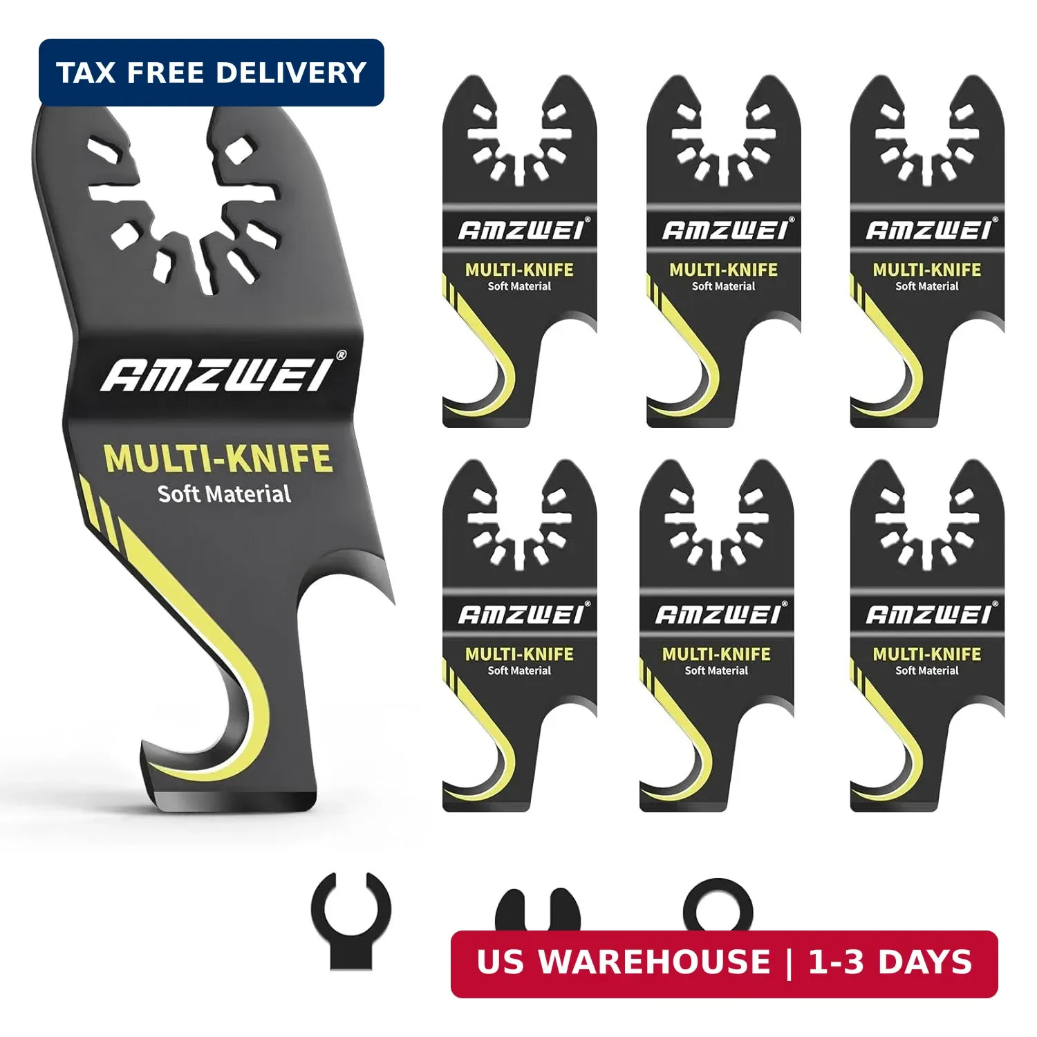 AMZWEI 6PCS Hook Knife Oscillating Multi Tool Blade, Triped-Edge Push Pull Scrap