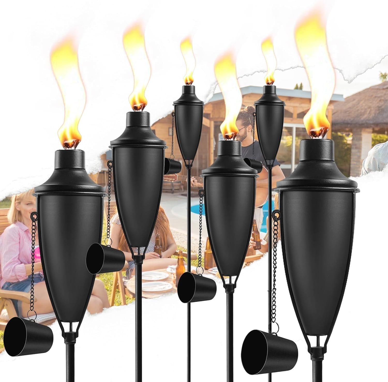 6Piece Large Capacity 22 oz Outdoor Metal Torch Set for Home Garden Illumination